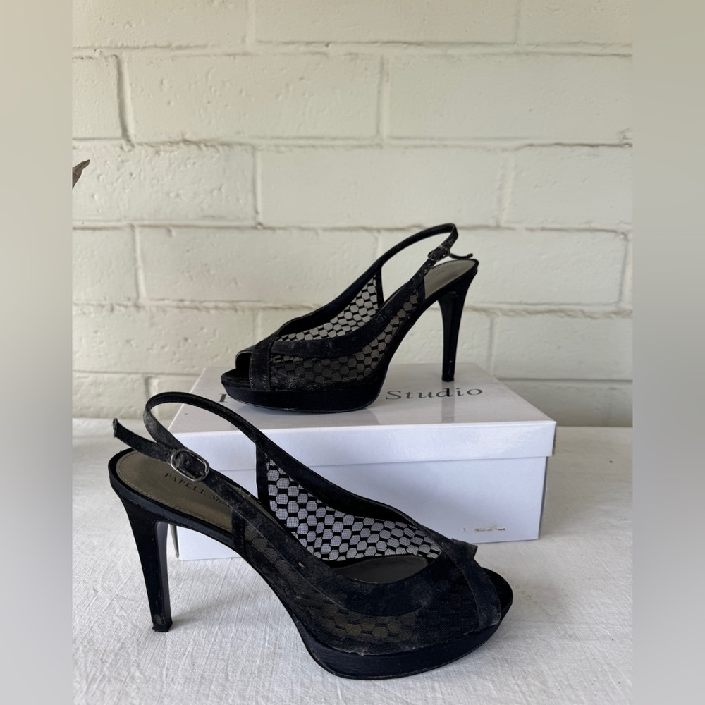 PAPELL Studios Black Mesh Slingback Heels (BOX INCLUDED❗️)